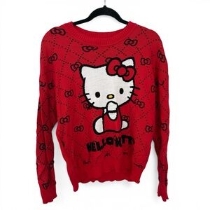 Sanrio Hello Kitty Bow Argyle Crewneck Red Sweater XL